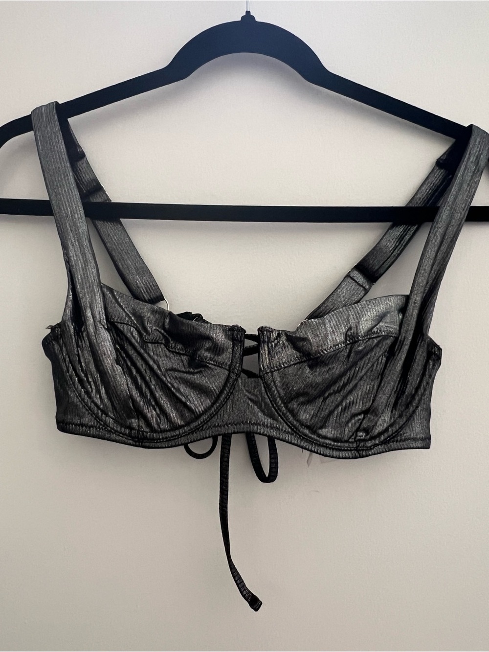Victoria’s Secret Metallic Silver Lace-Up Corset Bra Size 34C